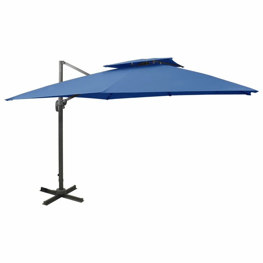 Parasol déporté à double toit 300 x 300 cm bleu