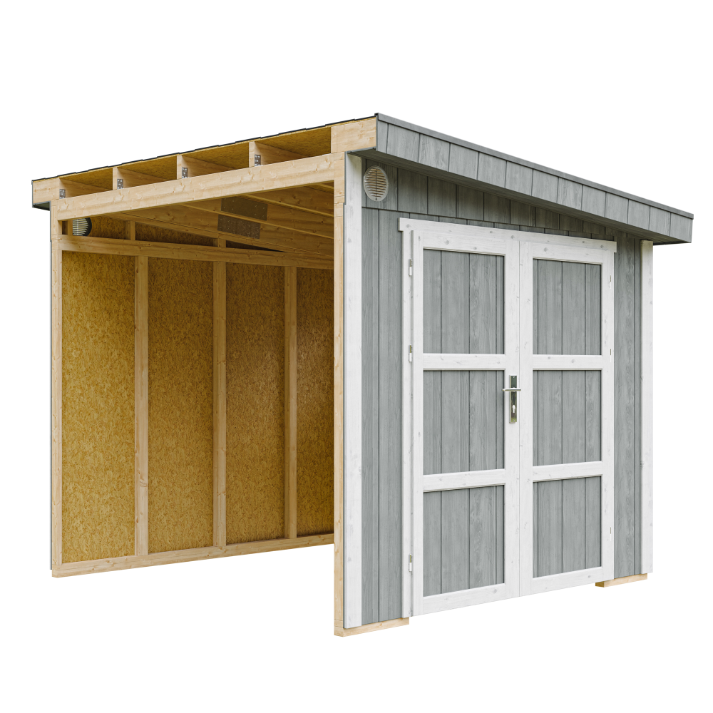 Abri de jardin qualité premium 5,9 m² - h231x248x294 cm - sans plancher e paroi latérale - timbela m938b-cavern steel