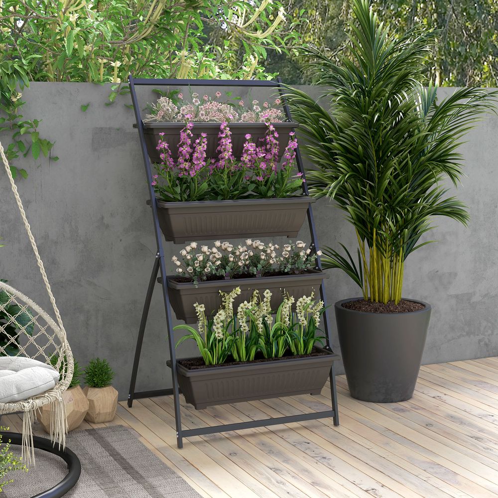 Jardinière sur pied 4 niveaux acier terrasse potager vertical marron 76x79x162cm