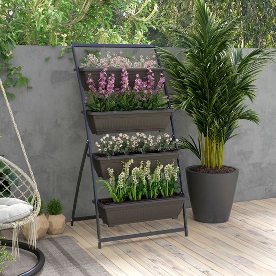 Jardinière sur pied 4 niveaux acier terrasse potager vertical marron 76x79x162cm