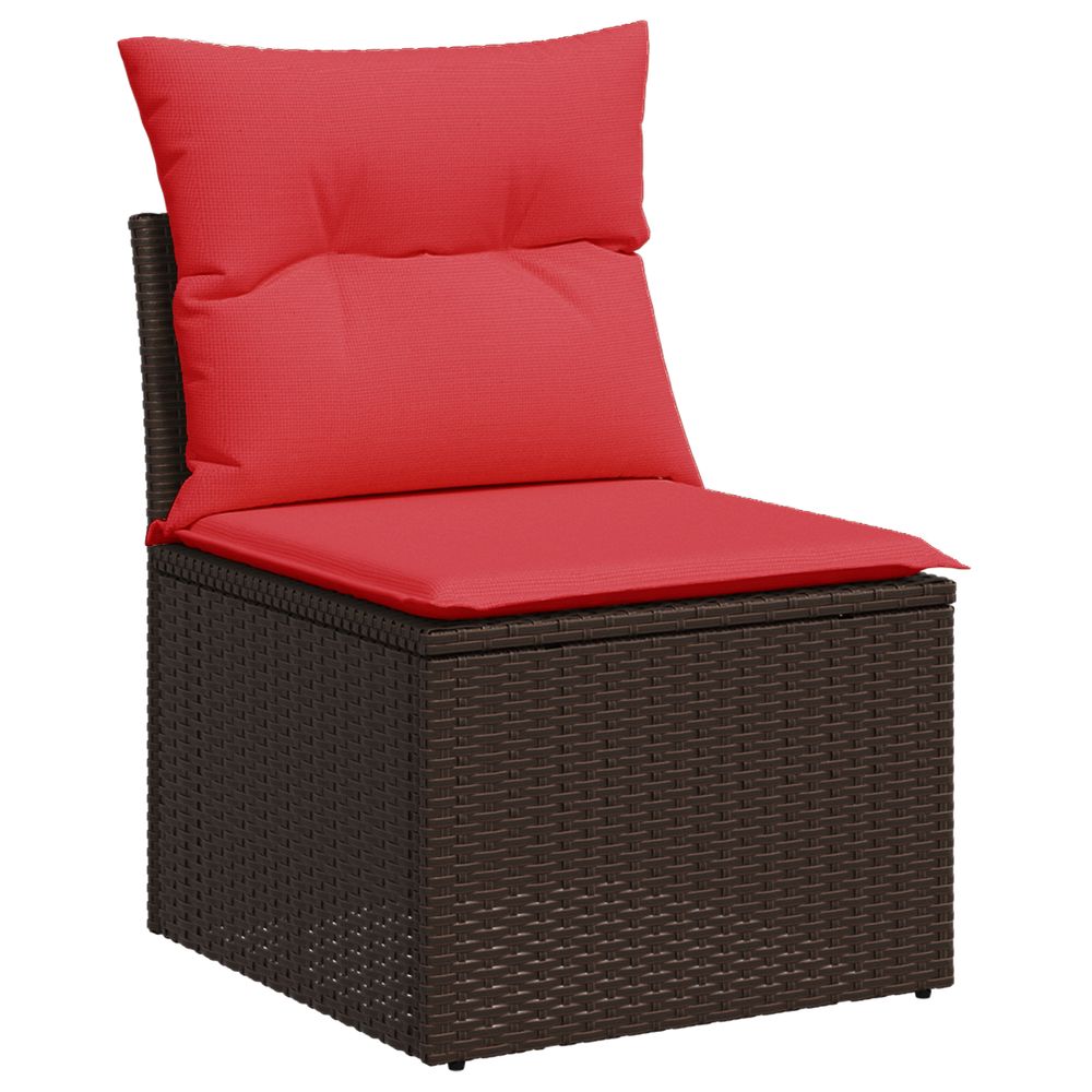 Canapé de jardin sans accoudoirs avec coussins en polyrotin marron