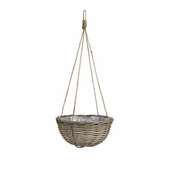 Mica decorations marcia cache-pot à suspendre en rotin - h20 x ø40 cm - gris