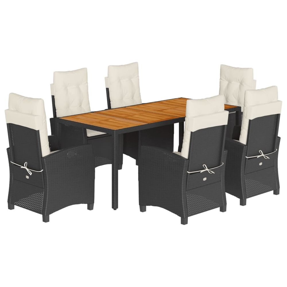 Ensemble à manger de jardin coussins 7pcs noir résine tressée