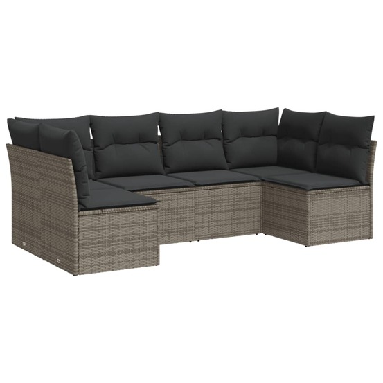 Salon de jardin 6 pcs avec coussins gris résine tressée