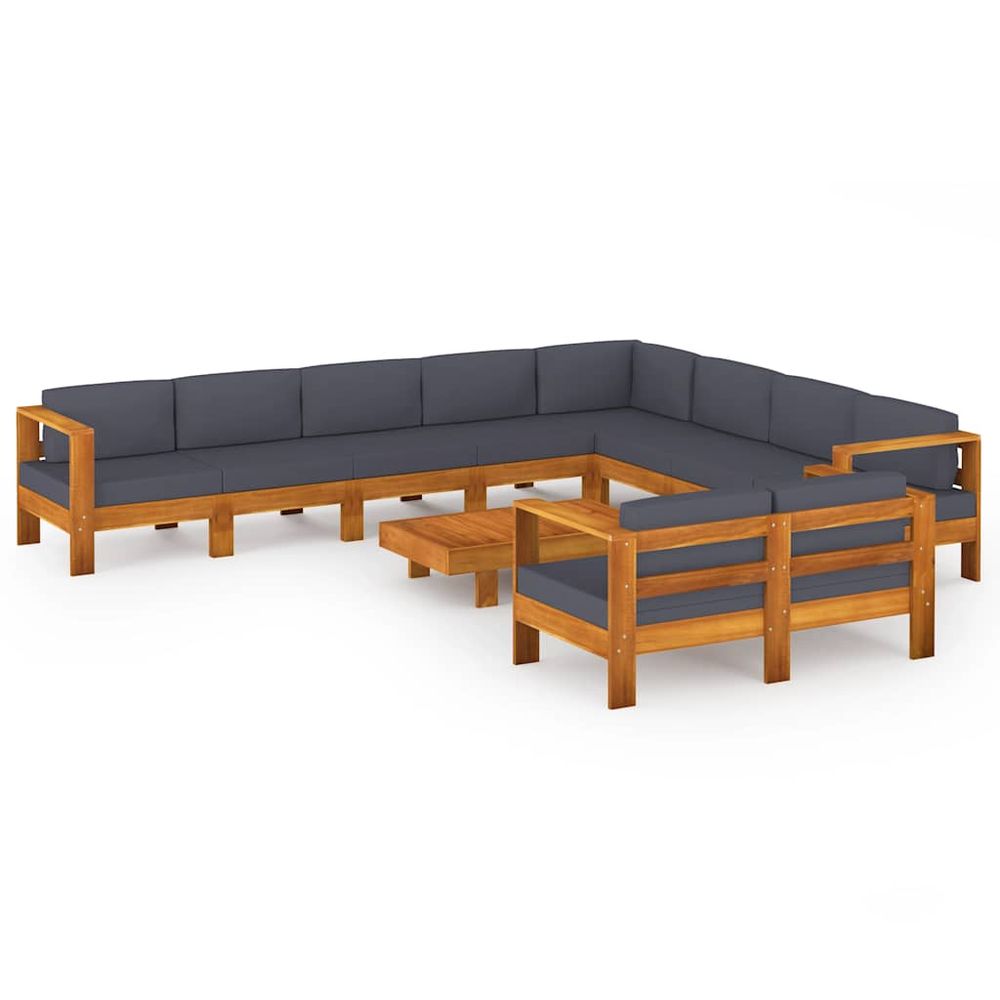 Salon de jardin 10 pcs avec coussins gris foncé bois d'acacia