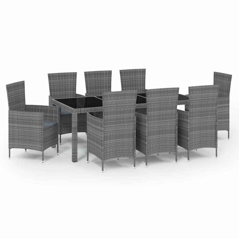 Ensemble à manger d'extérieur 9pcs coussins résine tressée gris