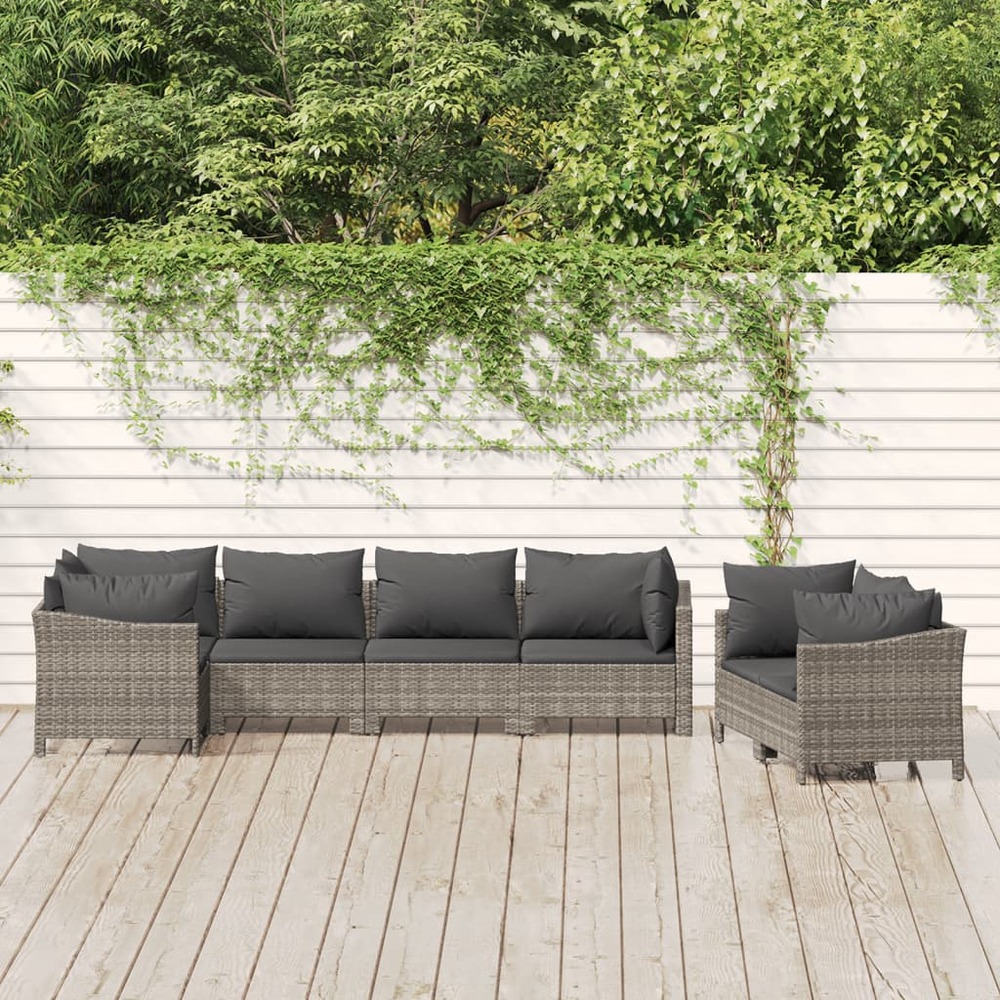 Salon de jardin 7 pcs avec coussins gris résine tressée