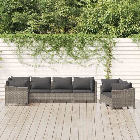 Salon de jardin 7 pcs avec coussins gris résine tressée