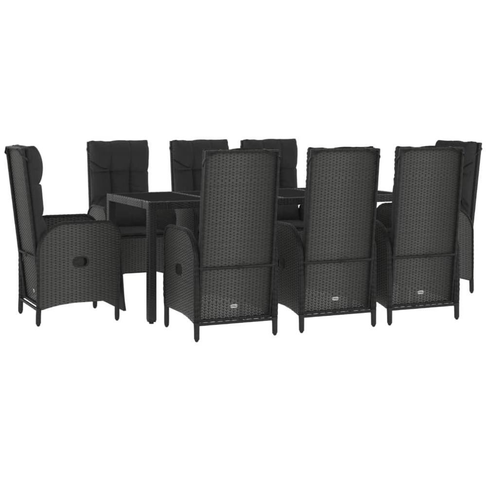 Mobilier à dîner de jardin 9 pièces et coussins noir résine tressée
