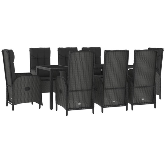 Mobilier à dîner de jardin 9 pièces et coussins noir résine tressée