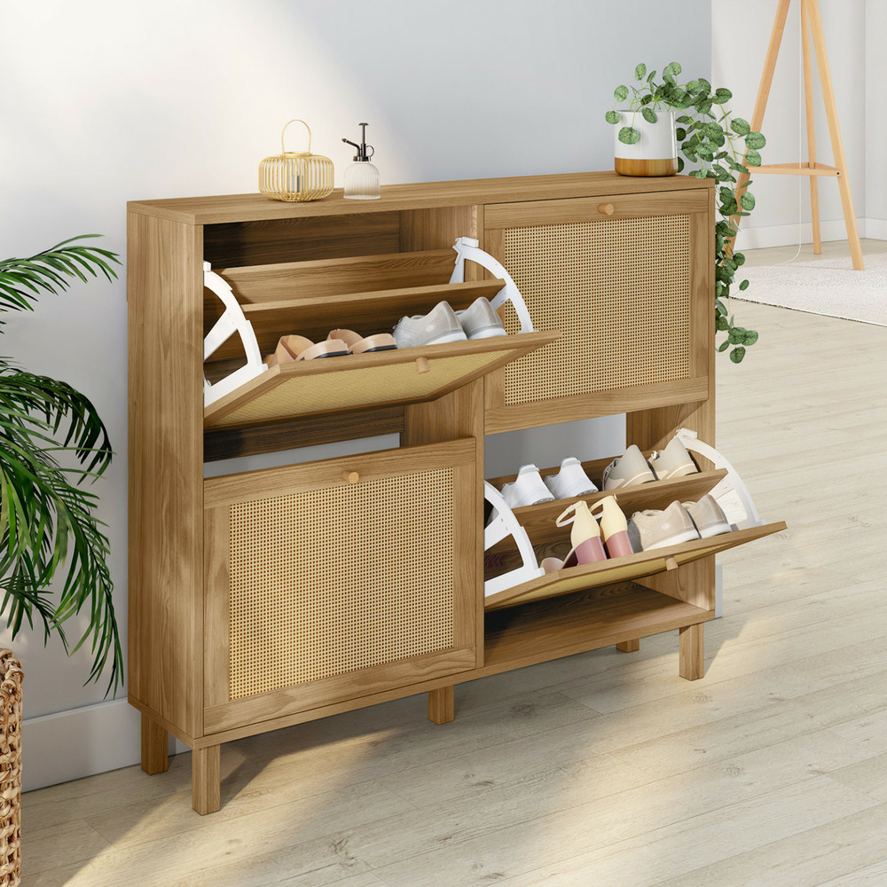 Meuble à chaussures 20 paires hanae 4 portes effet naturel cannage