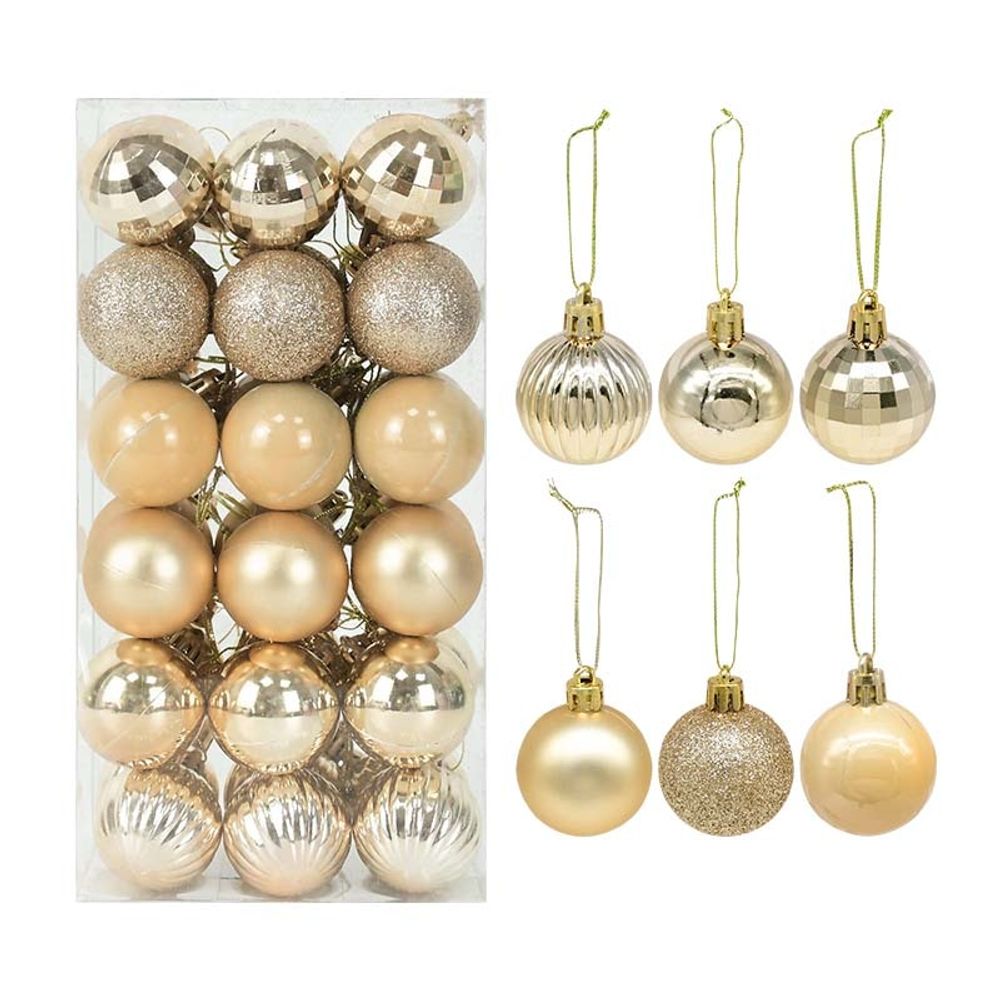 Lot de 36 boules de noël - or 4 cm