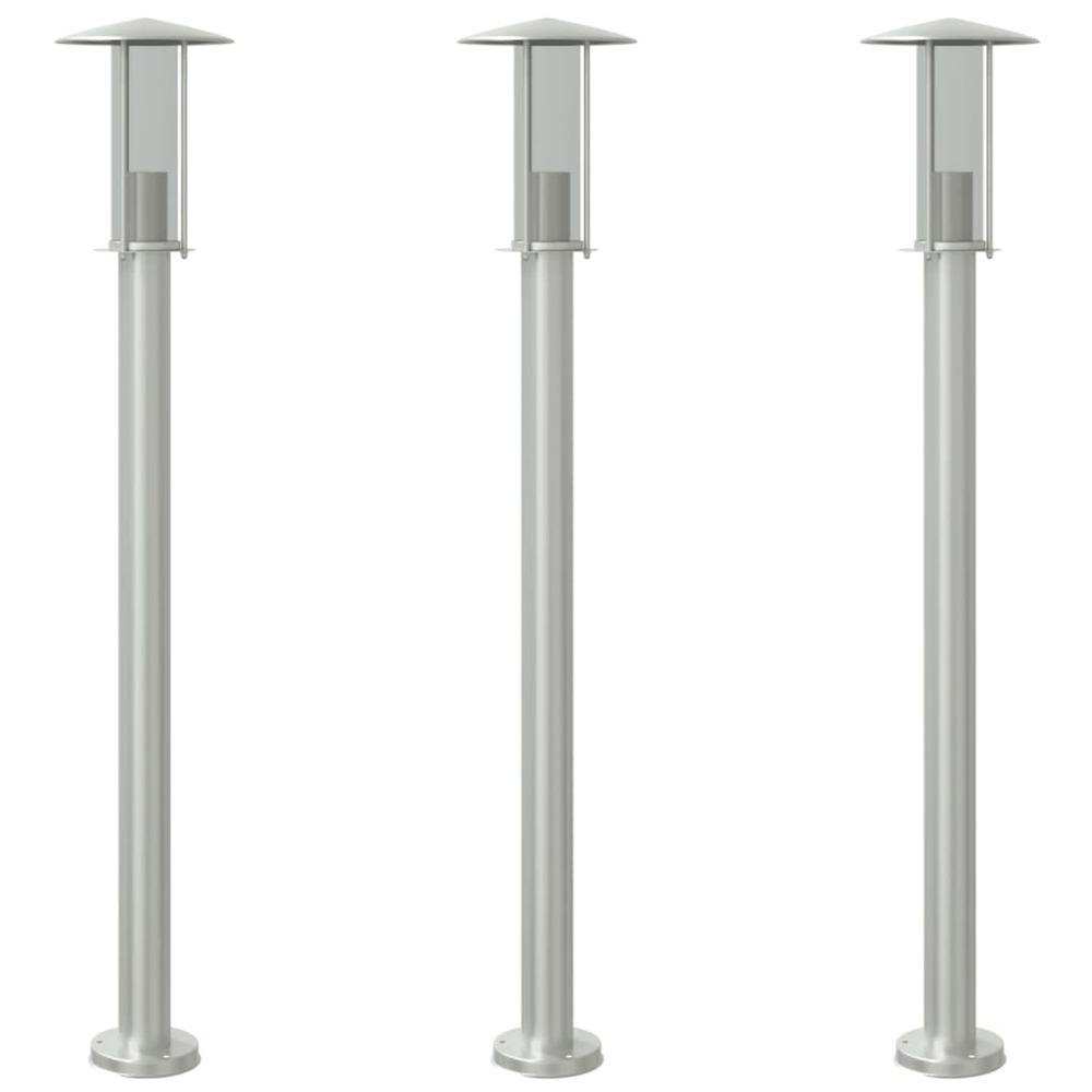 Lampadaires d'extérieur 3 pcs argenté 100 cm acier inoxydable