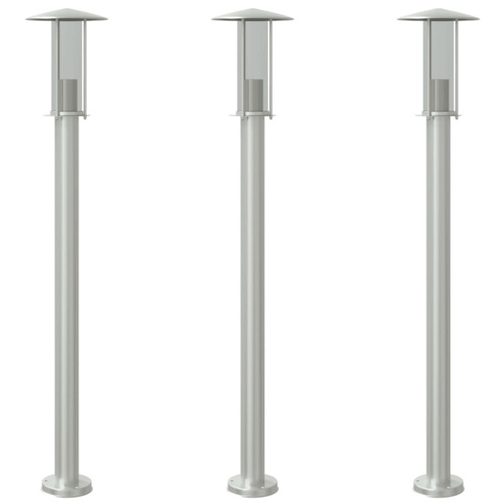 Lampadaires d'extérieur 3 pcs argenté 100 cm acier inoxydable
