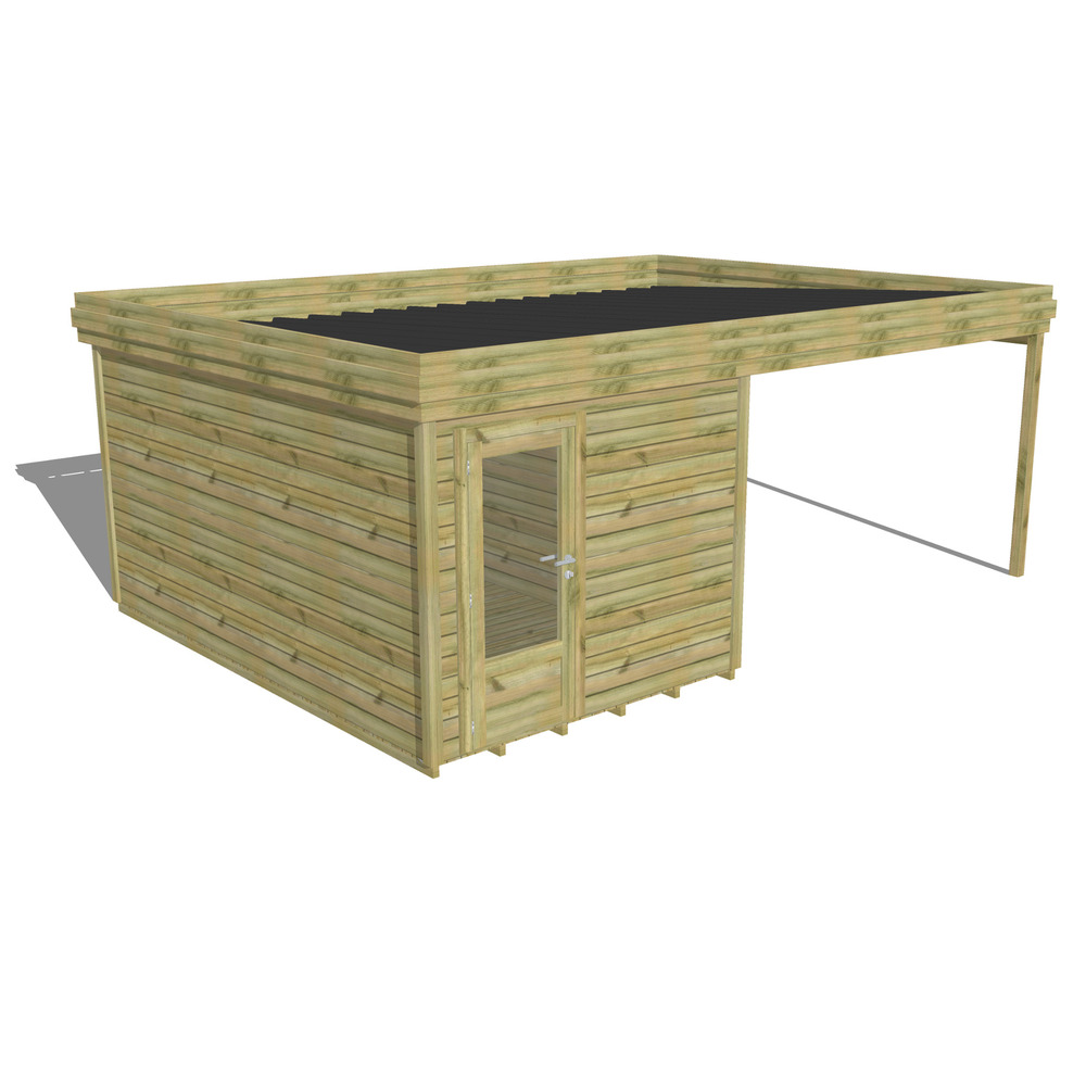 Abri de jardin bois pin traité autoclave 27mm - 6,14x4,34m / 27m2 - bac acier - plancher bois