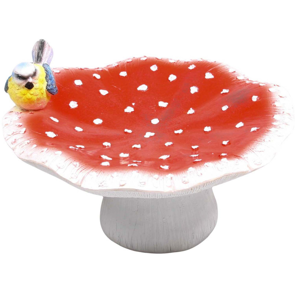 Mangeoire champignon avec oiseau en résine 25 x 24 x 15 cm