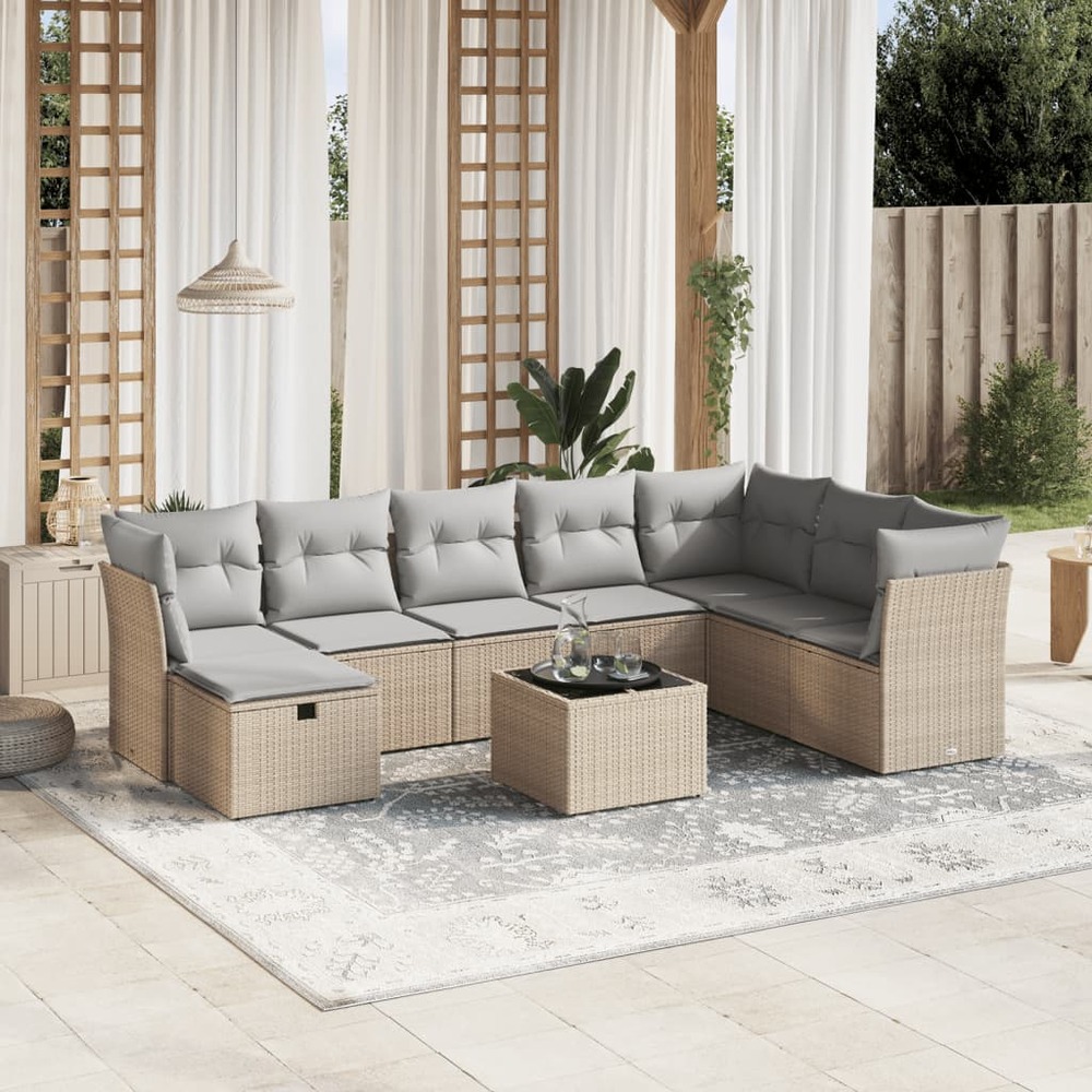 Salon de jardin avec coussins 9pcs mélange beige résine tressée