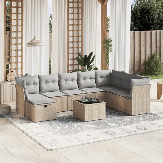 Salon de jardin avec coussins 9pcs mélange beige résine tressée