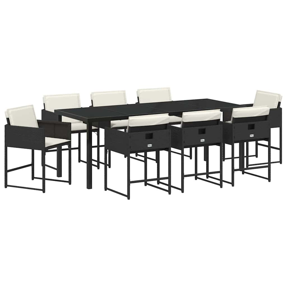 Ensemble de salle à manger pour jardin 9 pcs noir polyrotin