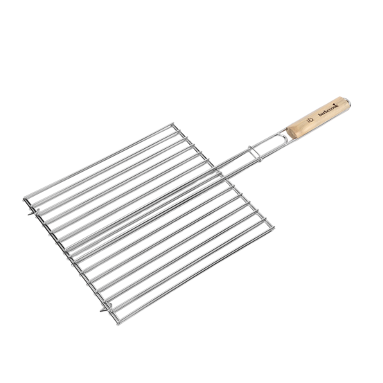 Double grille rectangulaire - chrome et bois - 36 x 34 cm
