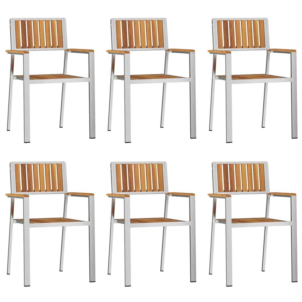 Chaise de jardin 6 pc bois d'acacia massif et acier inoxydable