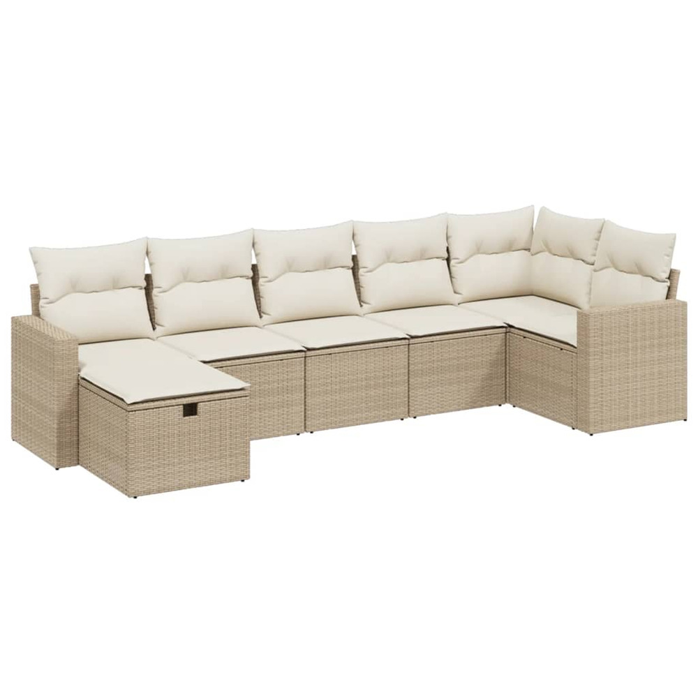 Salon de jardin avec coussins 7 pcs beige résine tressée