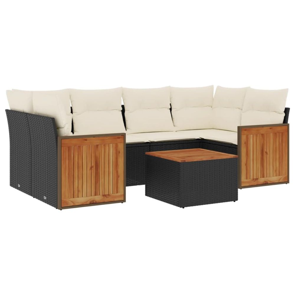 Salon de jardin 7 pcs avec coussins noir résine tressée