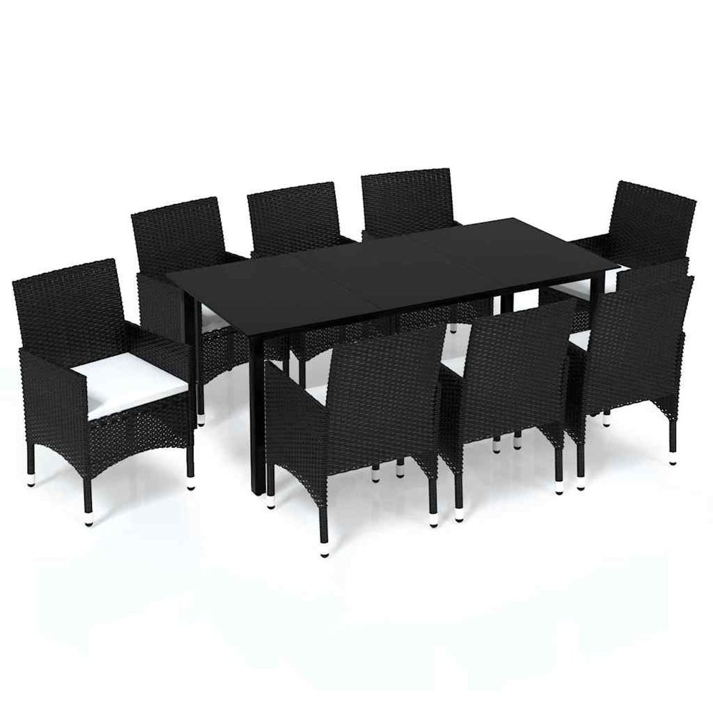 Ensemble à manger de jardin coussins 9pcs résine tressée noir