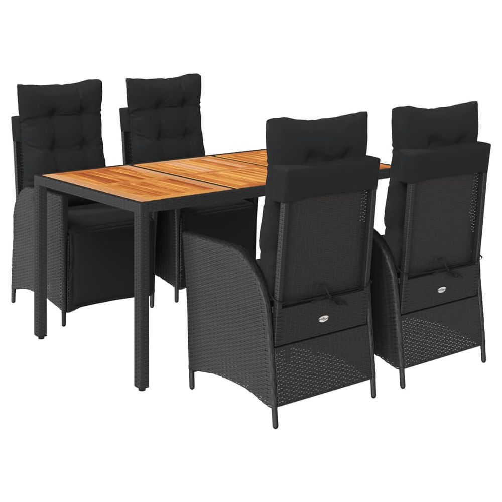 Ensemble à manger de jardin coussins 5pcs noir résine tressée