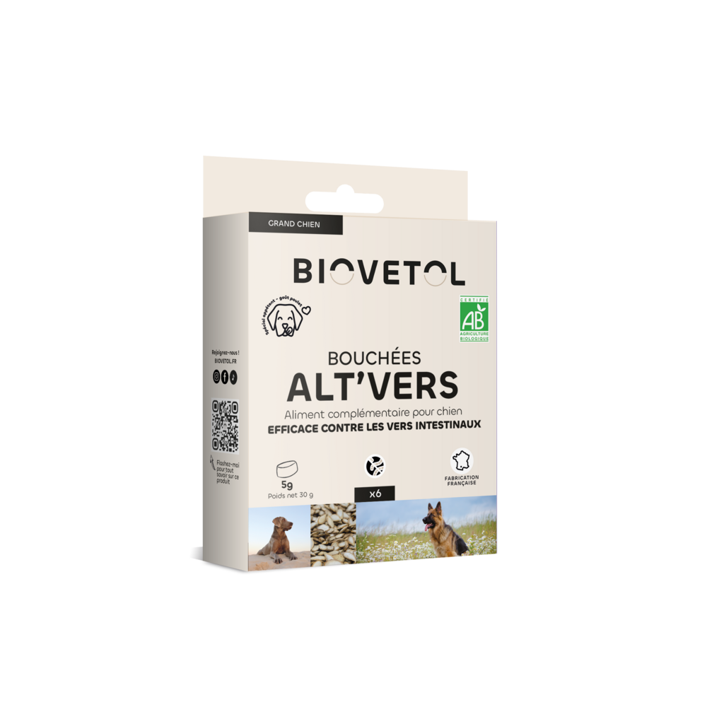Biovetol - bouchées alt’vers grand chien >15kgs - vermifuge - 6 bouchées