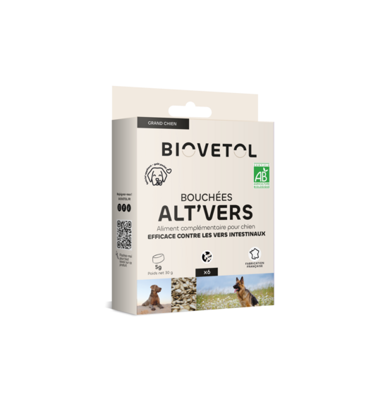 Biovetol - bouchées alt’vers grand chien >15kgs - vermifuge - 6 bouchées