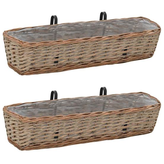 Lot de 2 jardinières de balcon en osier naturel pour balustrade 80 cm