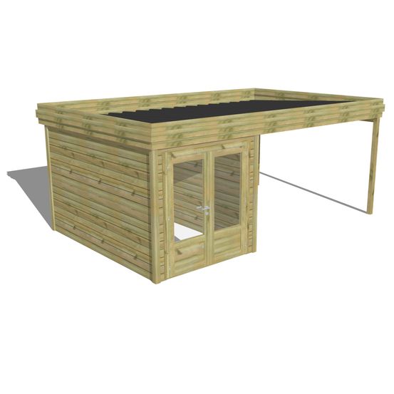 Abri de jardin bois pin traité autoclave 27mm - 5,64x3,44m / 19m2 - bac acier - abri français