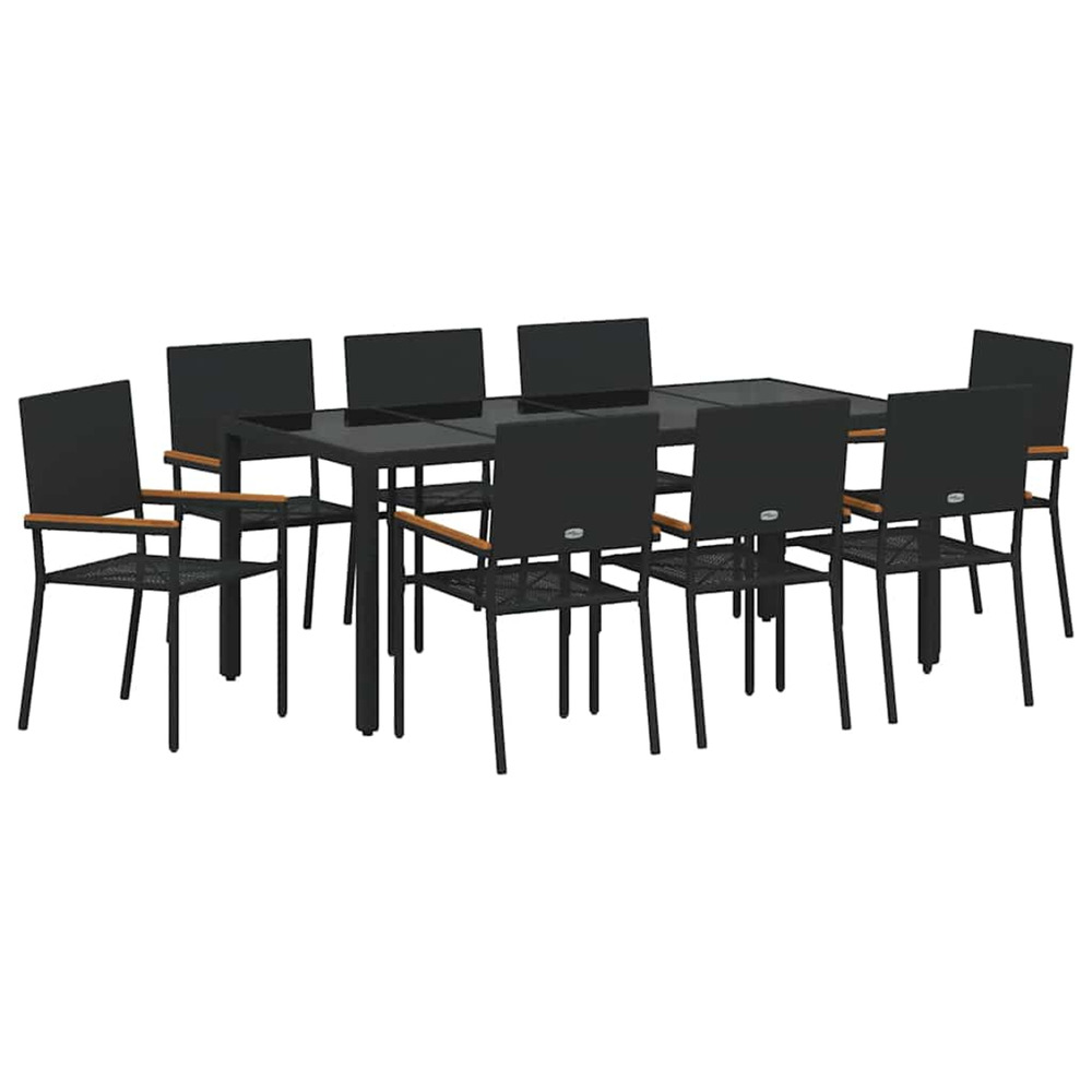 Ensemble de salle à manger pour jardin 9 pcs noir polyrotin