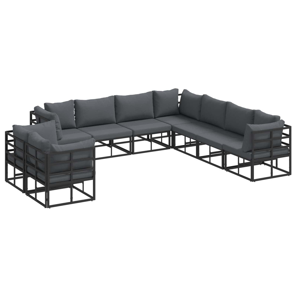 Ensemble de canapé de jardin avec coussin 9 pcs noir aluminium