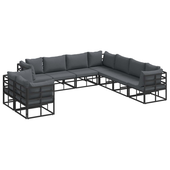Ensemble de canapé de jardin avec coussin 9 pcs noir aluminium