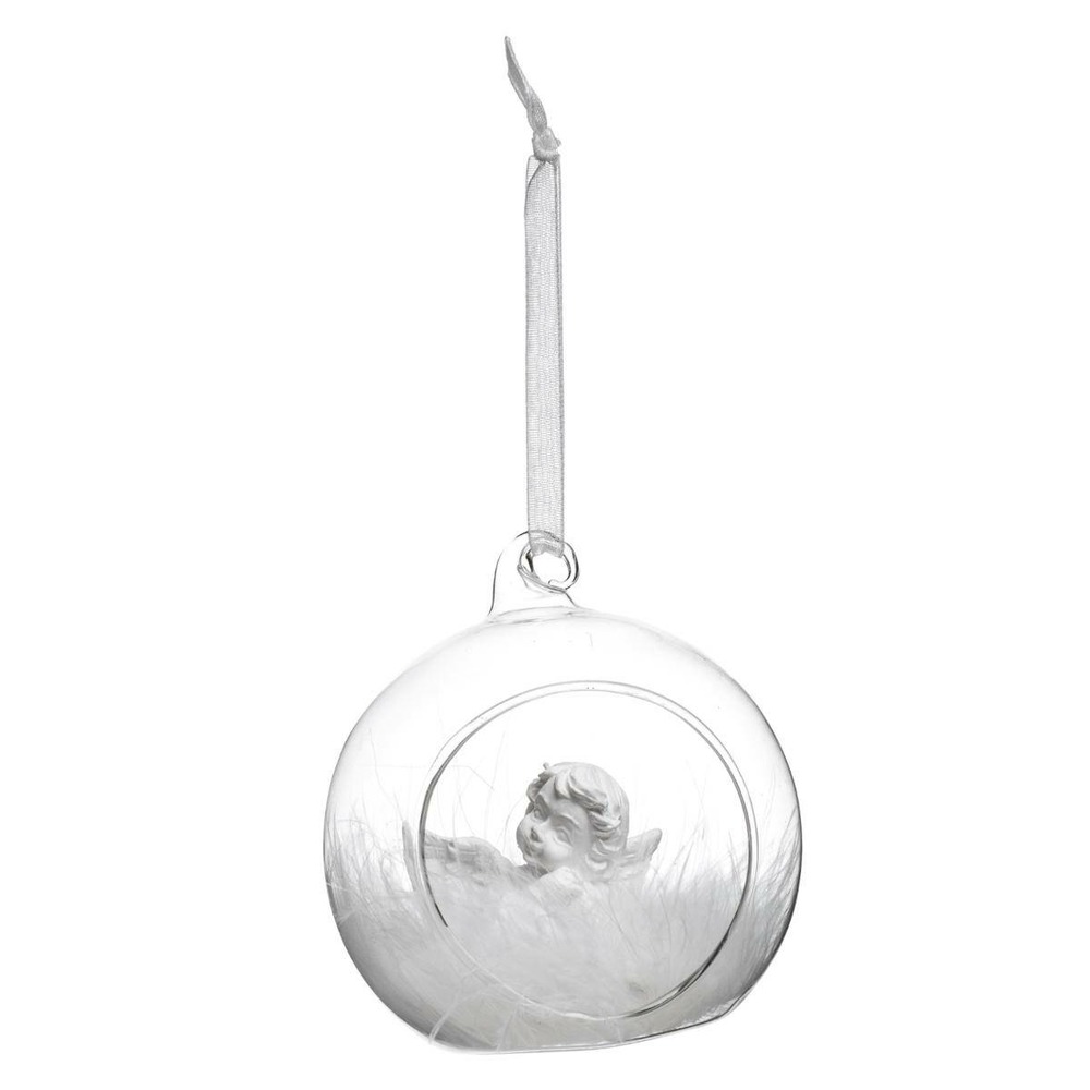 Boule intérieur ange et plume 8cm verre