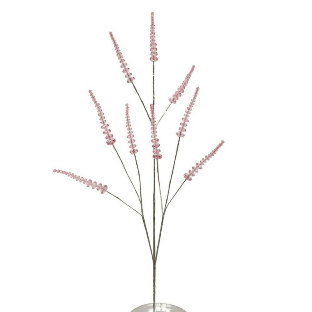 Branche de fleurs «cristal» en verre rose 90cm