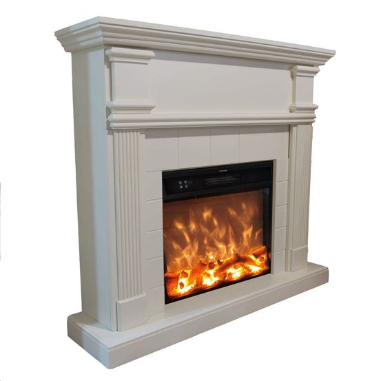 Cheminee electrique murale blanche en mdf avec effet lumiere led realiste