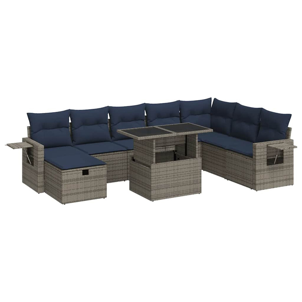 Salon de jardin avec coussins 9pcs gris résine tressée acacia