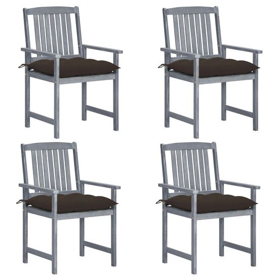 Chaises de jardin et coussins lot de 4 gris bois acacia massif