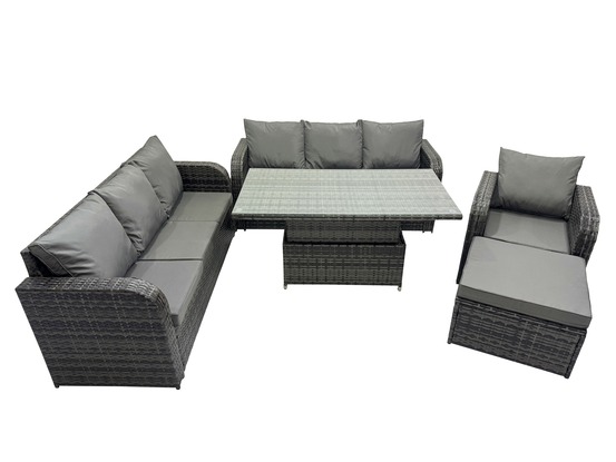 8 places salon de jardin table à manger réglable en hauteur canapé avec chaise inclinable grand tabouret gris foncé mixte