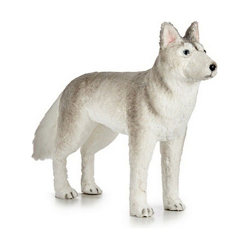 Décoration noël 87 cm chien en peluche gris blanc