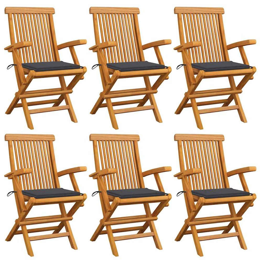 Chaises pliantes avec coussins anthracite, 6 pièces, en teck massif