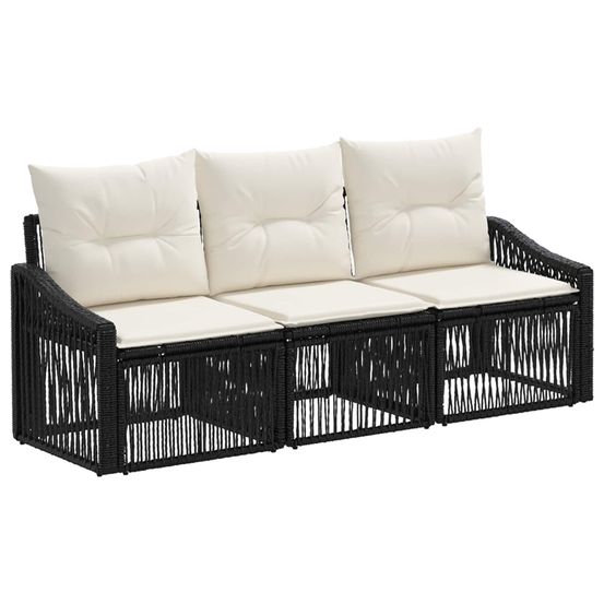 Ensemble de canapé de jardin 3 pc noir polyrotin