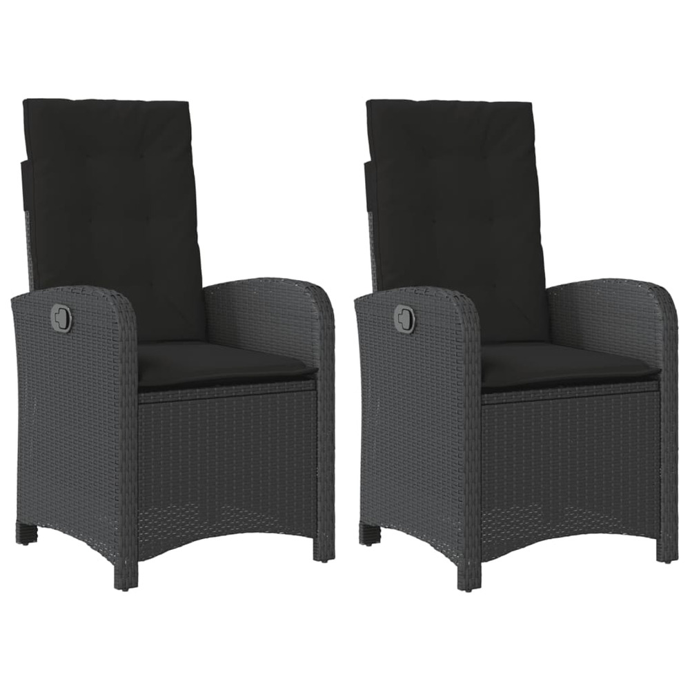 Chaises inclinables de jardin lot de 2 et coussins noir rotin