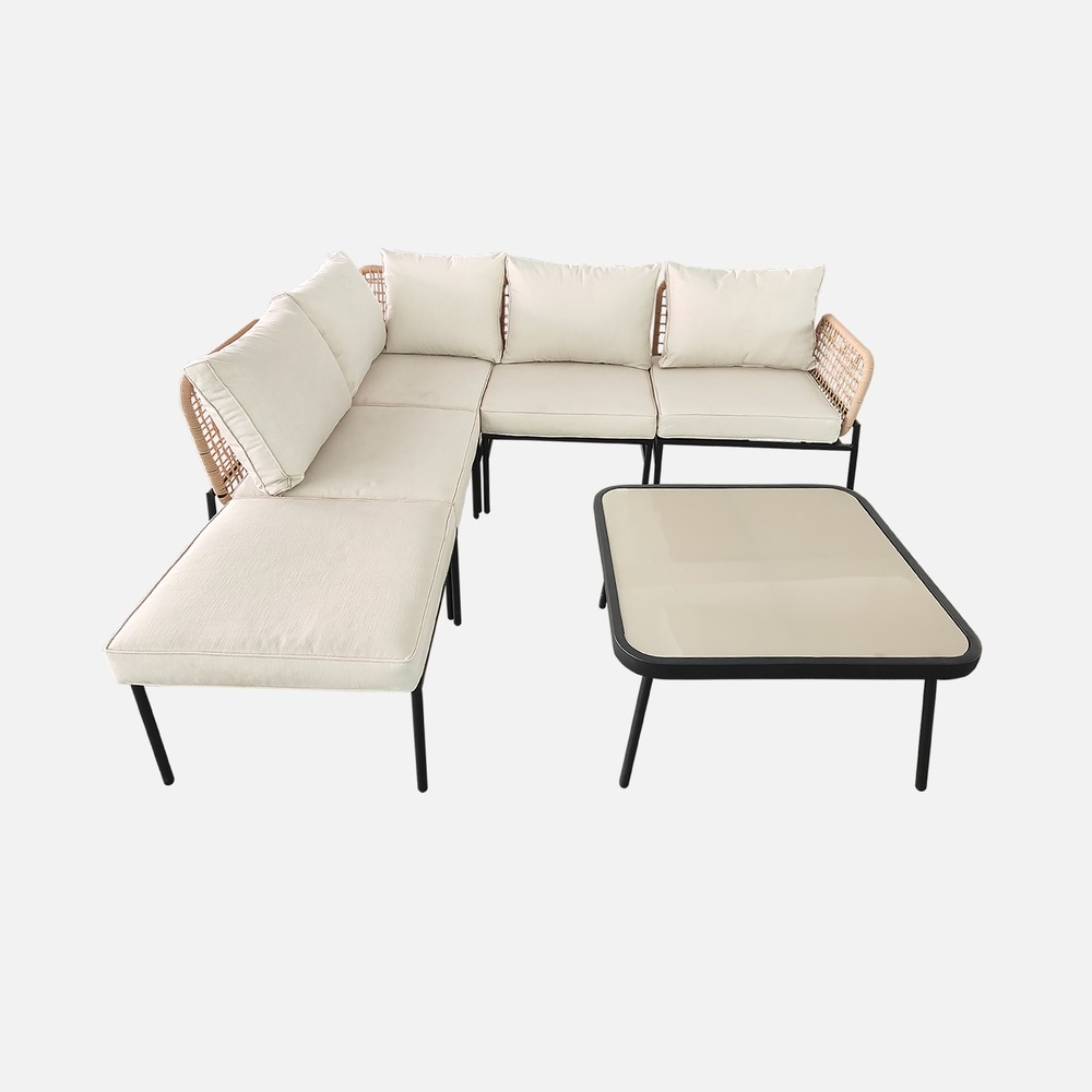 Salon de jardin d'angle en acier et cordes talia, 5 places