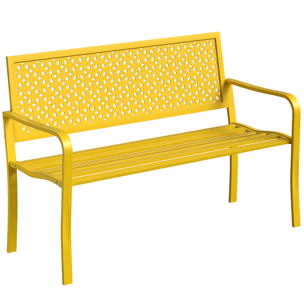 Banc de jardin 2 places en métal antirouille, design géométrique, capacité 240 kg, idéal pour terrasse et jardin