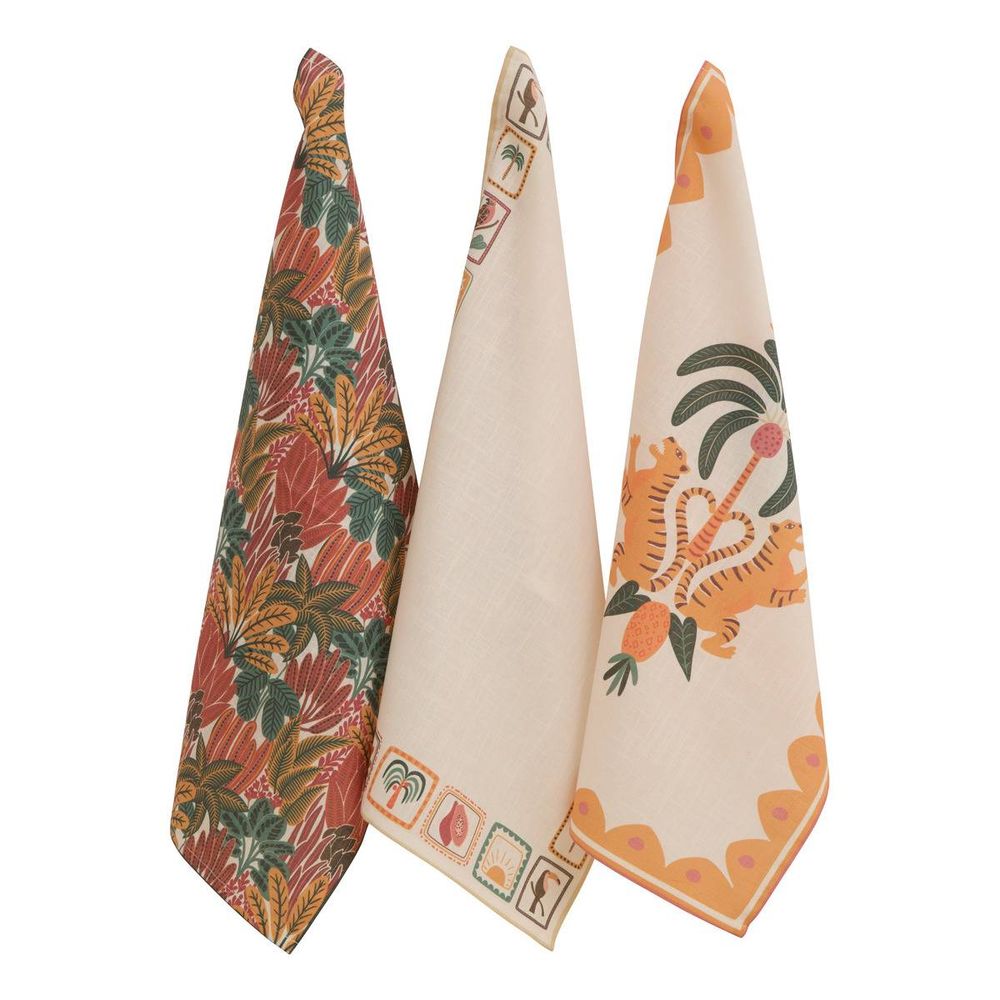 Lot de 3 torchons tropical 70x45cm en coton