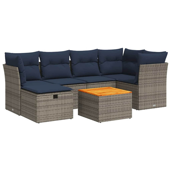 Salon de jardin avec coussins 7 pcs gris résine tressée
